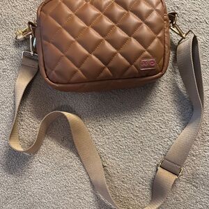 Makeup Junkie leather Quilted Brown Crossbody Bag